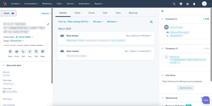 Hubspot CRM contact entreprise transaction