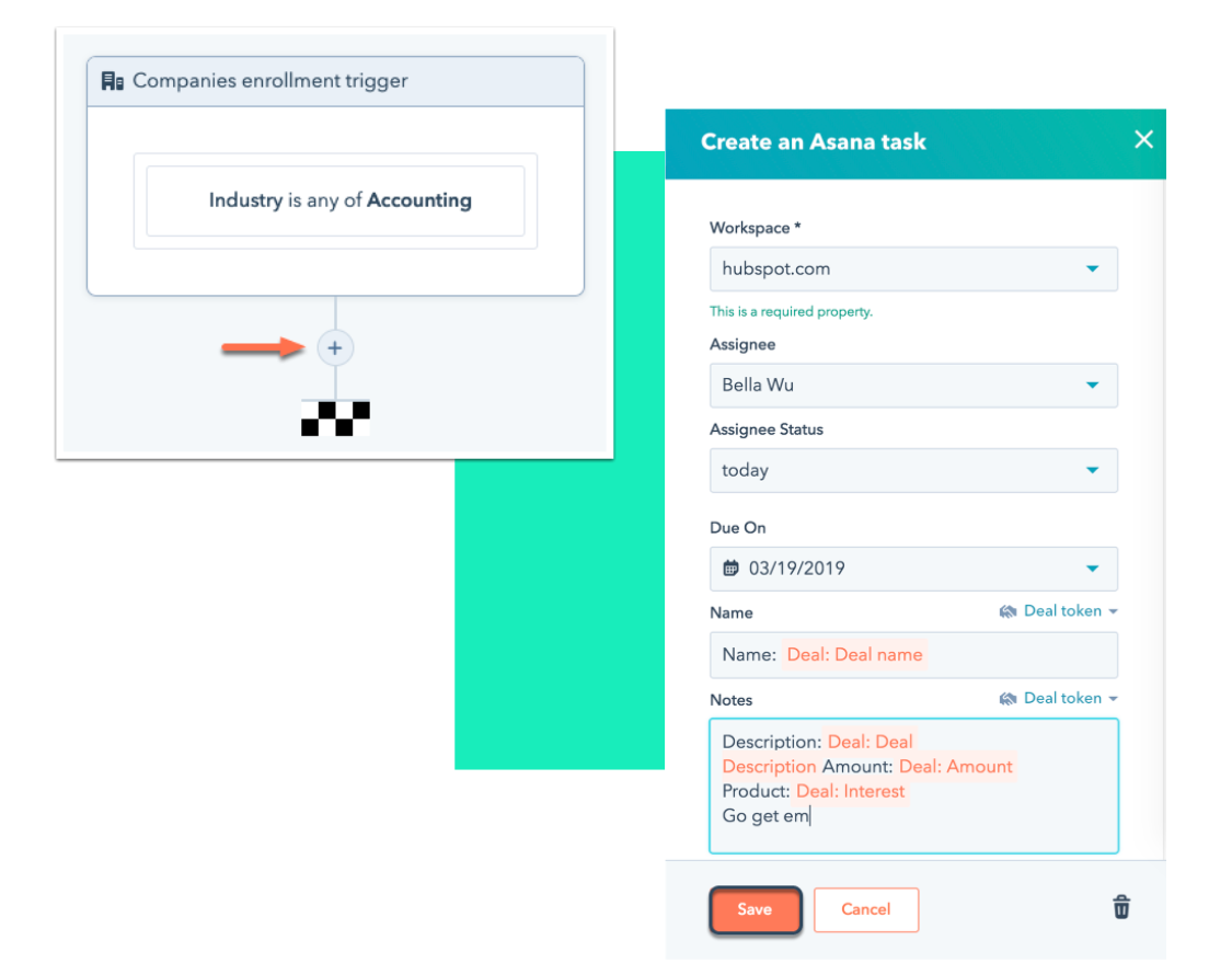 workflow et création de tâche hubspot asana