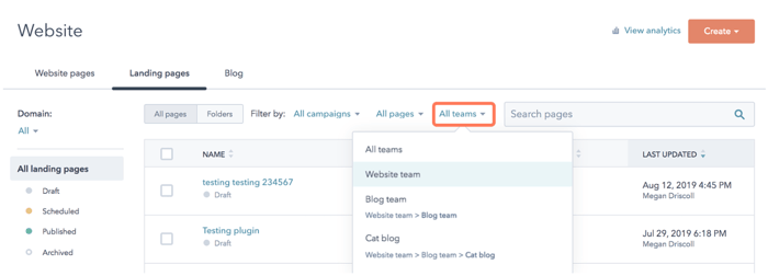 Attribuer accès contenus par équipe hubspot cms 2