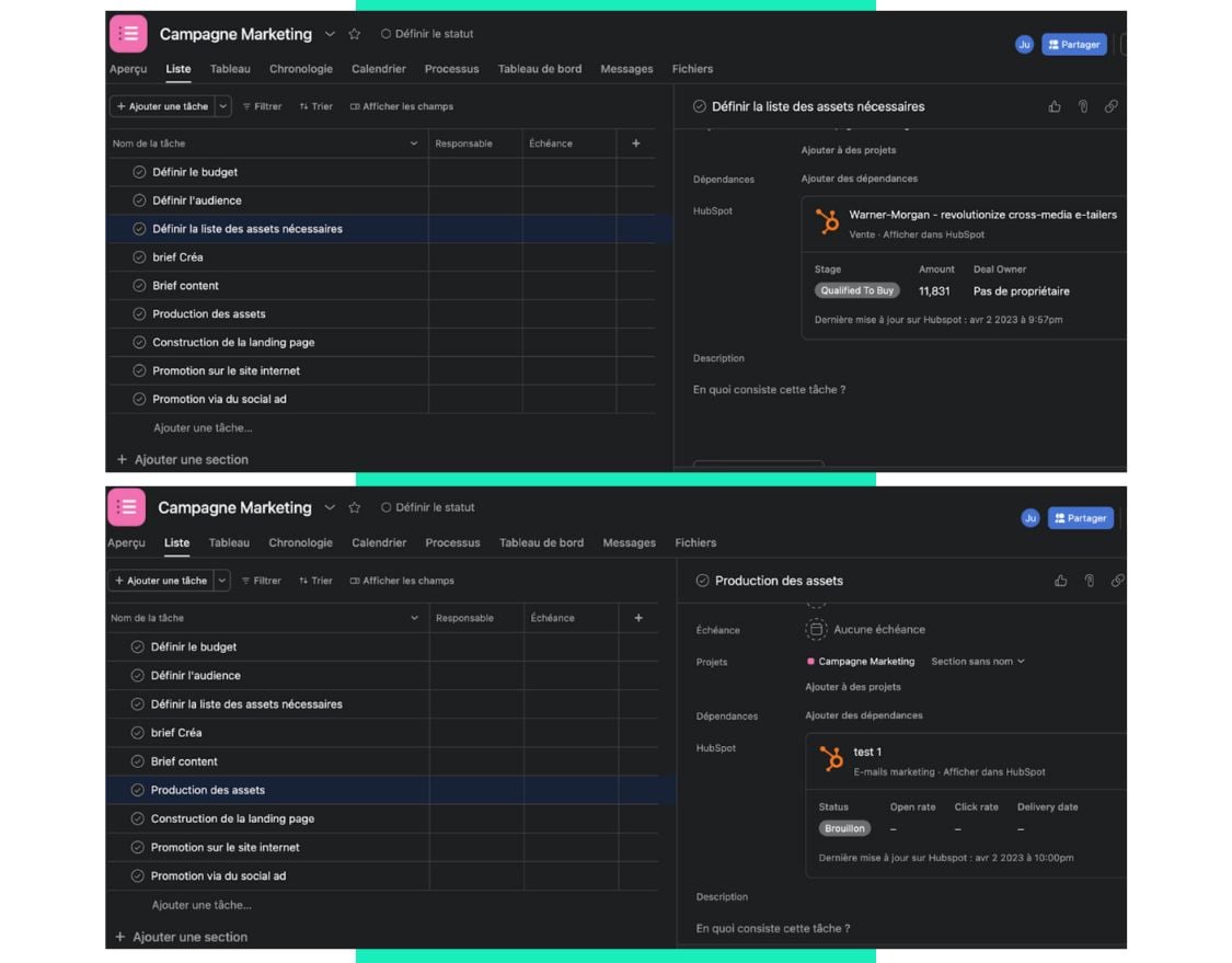 asana hubspot marketing