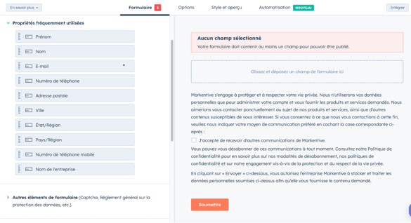 créer hubspot formulaire stratégie