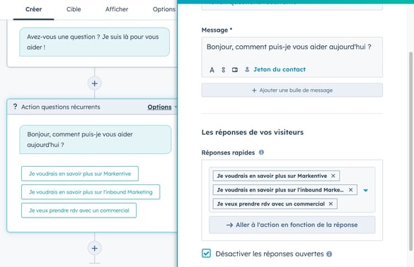 scénario et question chatbot hubspot