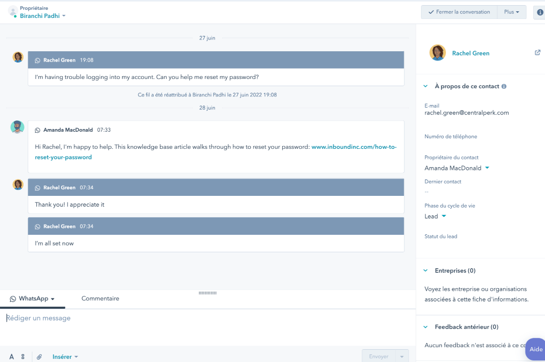 centralisation messagerie hubspot whatsapp