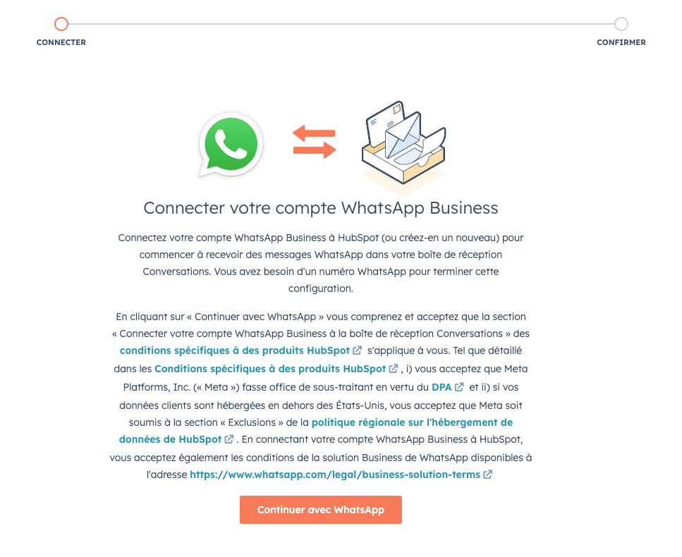 Connecter compte whatsapp business hubspot