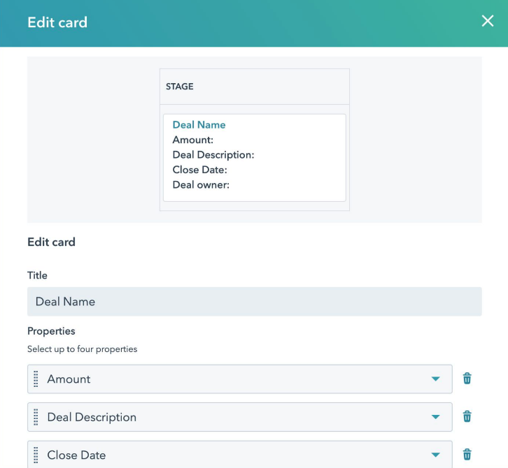 configuration cartes sales hubspot