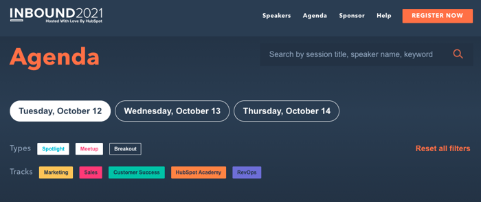 Agenda INBOUND 2021 - HubSpot