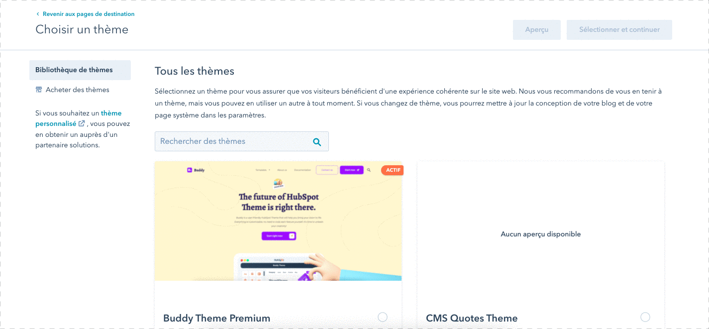 Choisir theme et modele landing page
