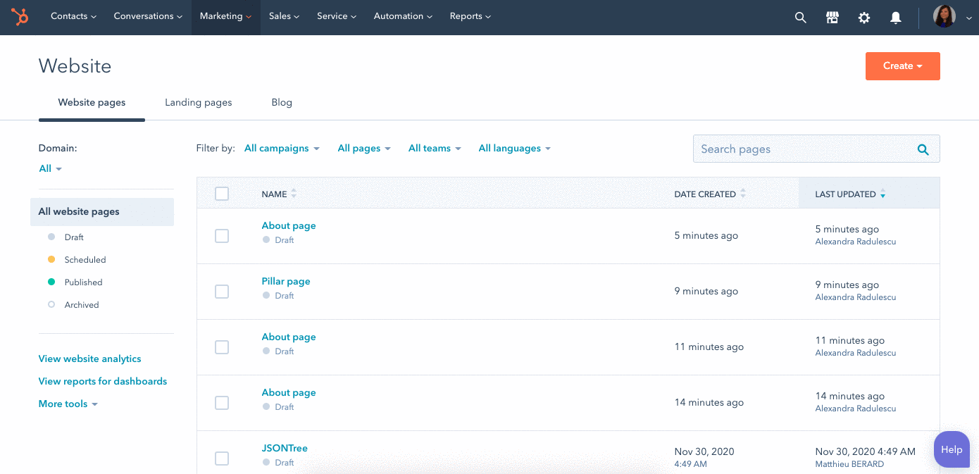 choix de thème template Hubspot 