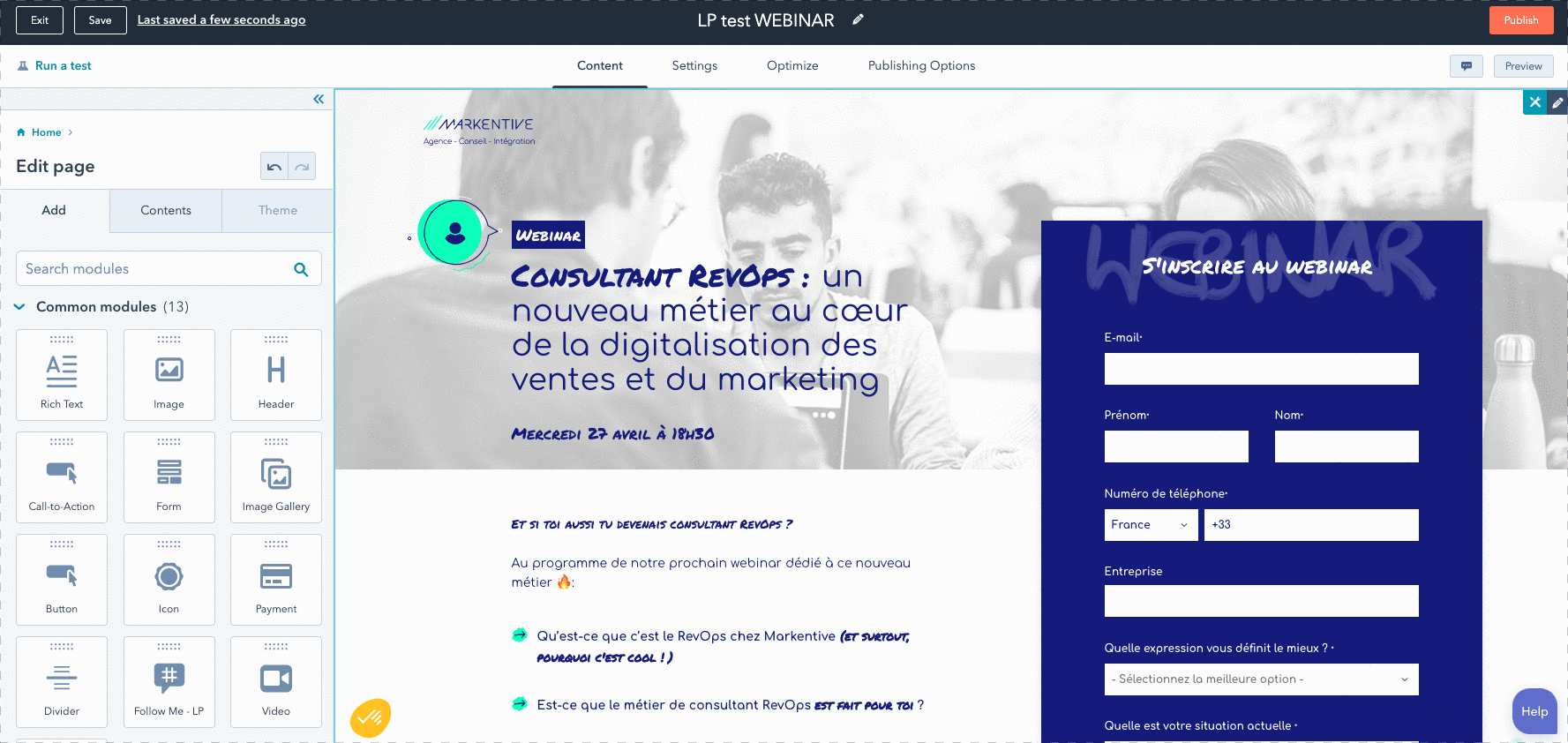 Outil création landing page HubSpot