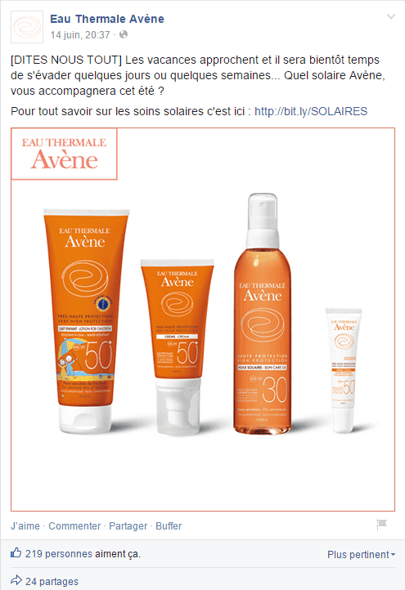 La stratégie digitale d'Avène sur Facebook