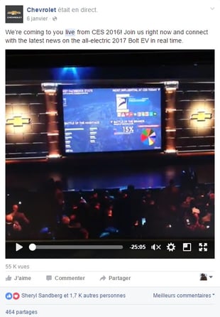 Chevrolet utilise Facebook Live pour présenter en direct sa participation à des événements