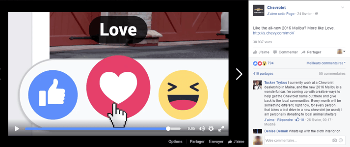 Chevrolet : première marque a surfé sur les réactions Facebook