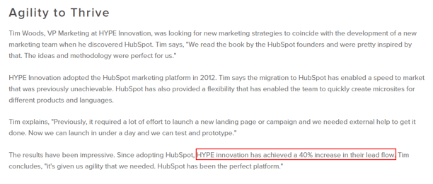 Brand Content : Hubspot propose des étude de cas basées sur le témoignage de ses clients