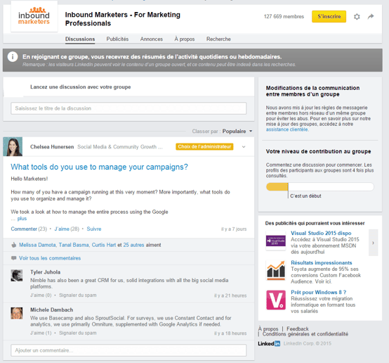 Brand Content : un groupe de discussion linkedin permet d'encore mieux gérer son e-réputation