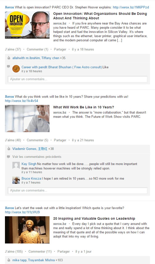 Xerox diffuse son Content Marketing B2B sur Linkedin