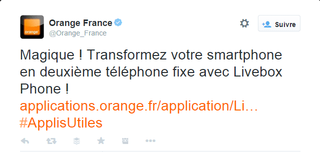 Tweet d'Orange avec le hashtag #ApplisUtiles
