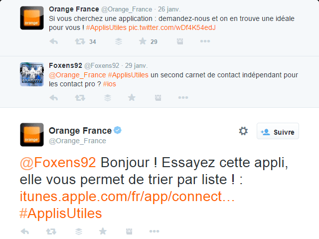 Tweet Orange concernant les applications utiles