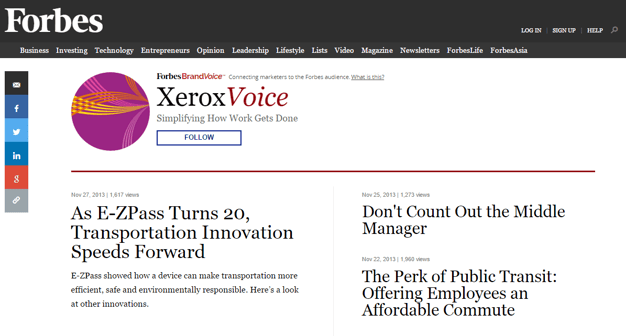 Xerox propulse sa stratégie Content Marketing sur le magazine Forbes