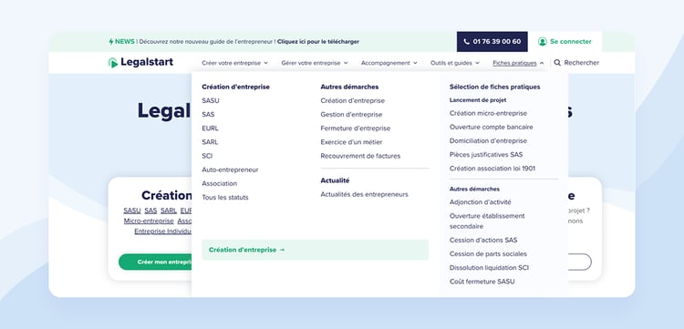 Legalstart-menu