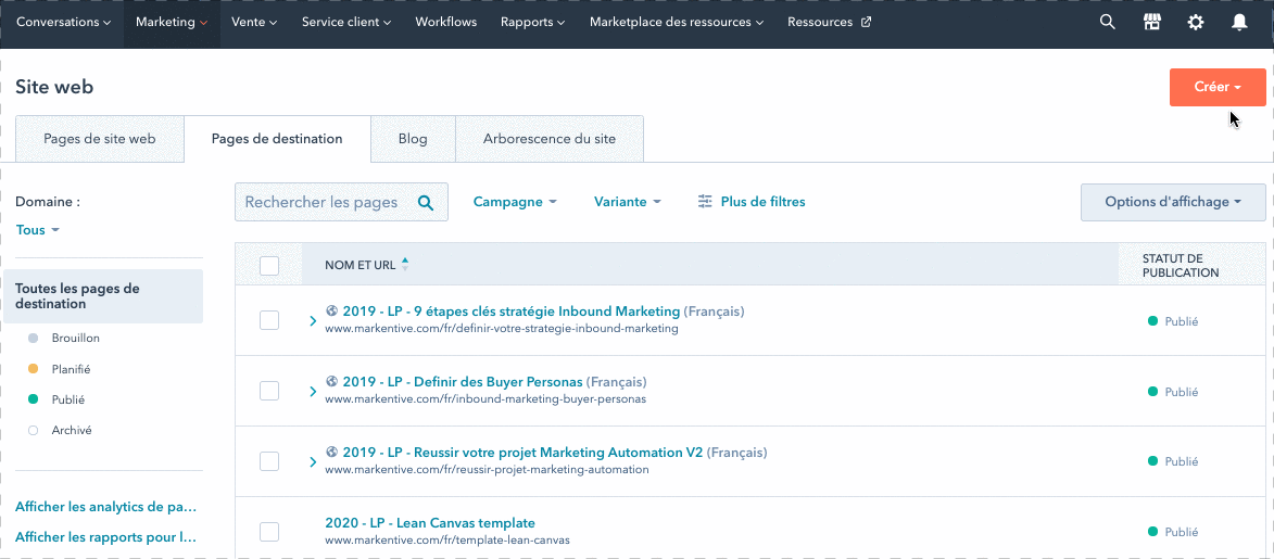 Creer et nommer landing page
