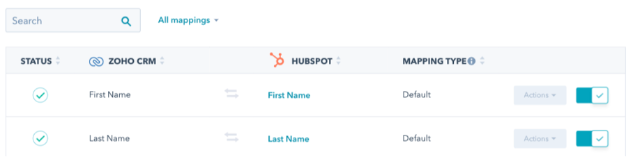 Mapping zoho hubspot