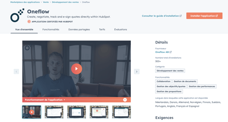 Installer l'application Oneflow pour HubSpot