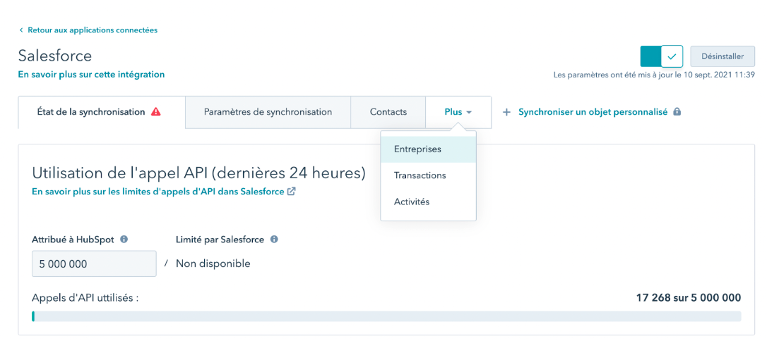 Synchronisation HubSpot Salesforce