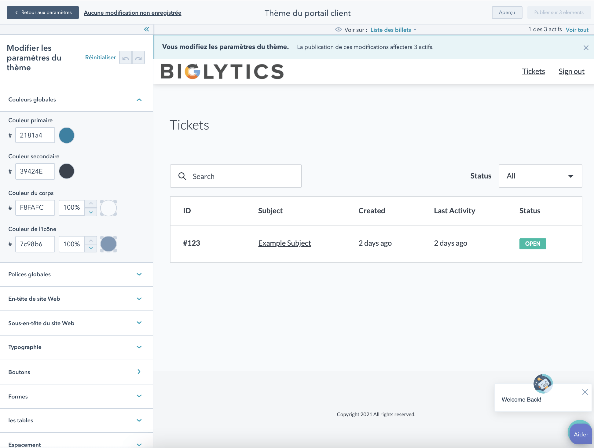 Portail client Service hub