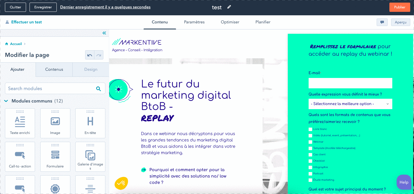 ajout formulaire sur landing page