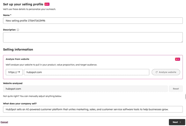Configuration du profil de vente de l'agent de prospection Breeze dans HubSpot