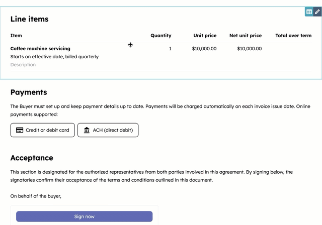 Éditeur de devis CPQ HubSpot en glisser-déposer sur une seule page