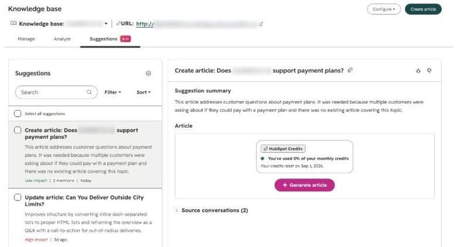 Suggestions d'articles de base de connaissances générées à partir des tickets