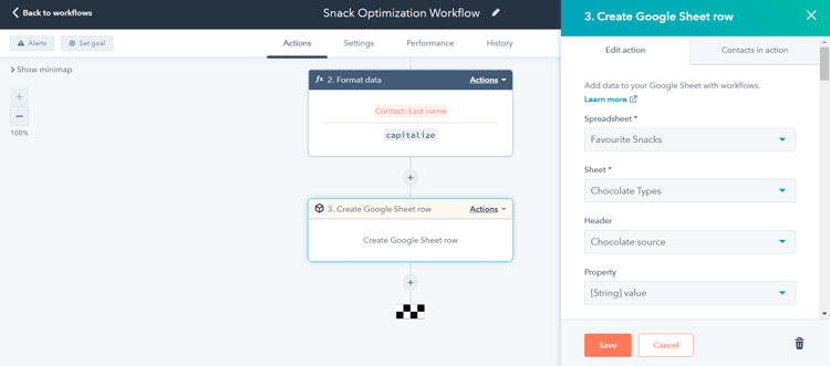 format données avec operations hub workflow