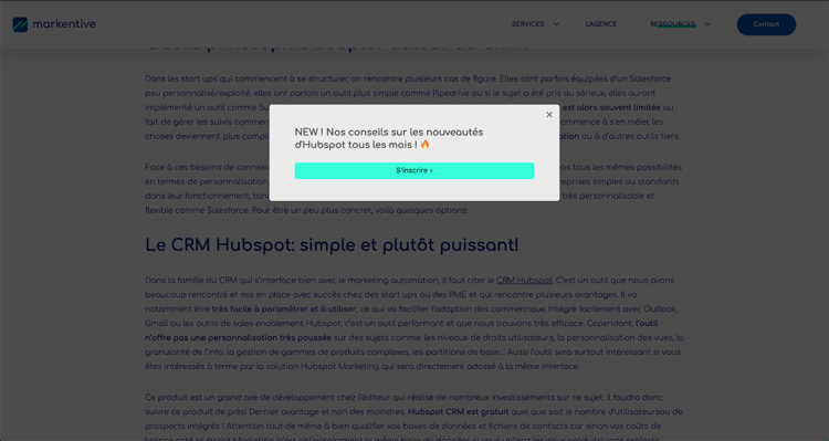 exemple de CTA pop up