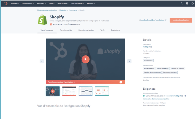 intégrer shopify à HubSpot