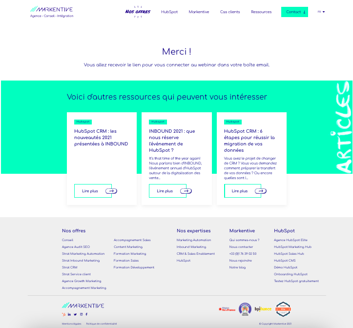 page de remerciement