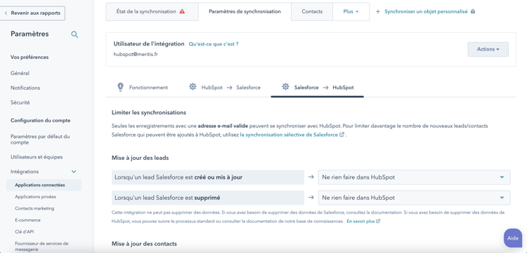 synchronisation selective Salesforce