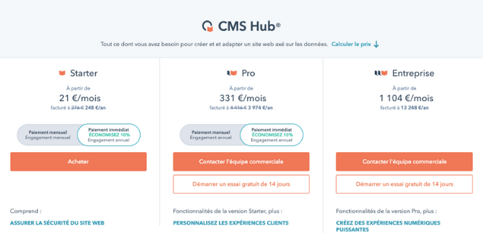 tarifs CMS hub